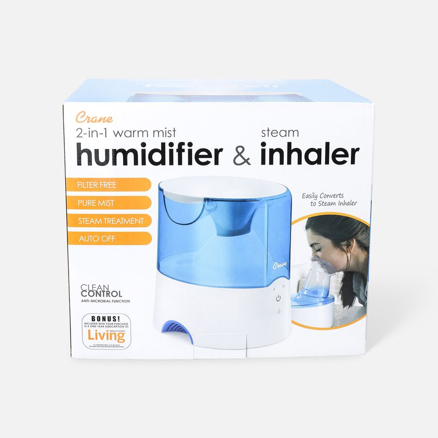 Crane 2-in-1 Warm Mist Humidifier and Steam Inhaler, Blue/White, , large image number 1
