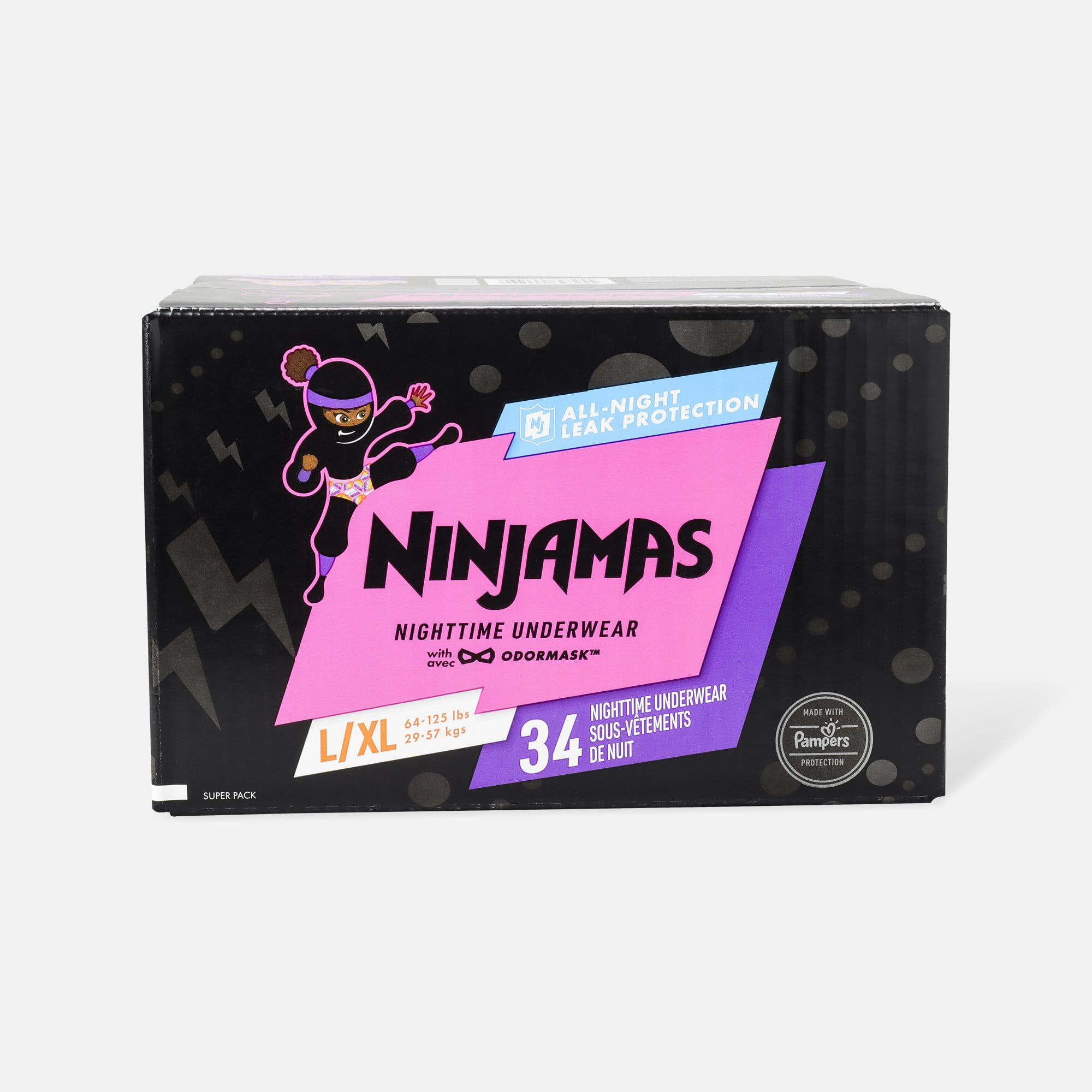 Ninjamas Nighttime Bedwetting Underwear, Girl, Size L/XL, 34 ct., , large