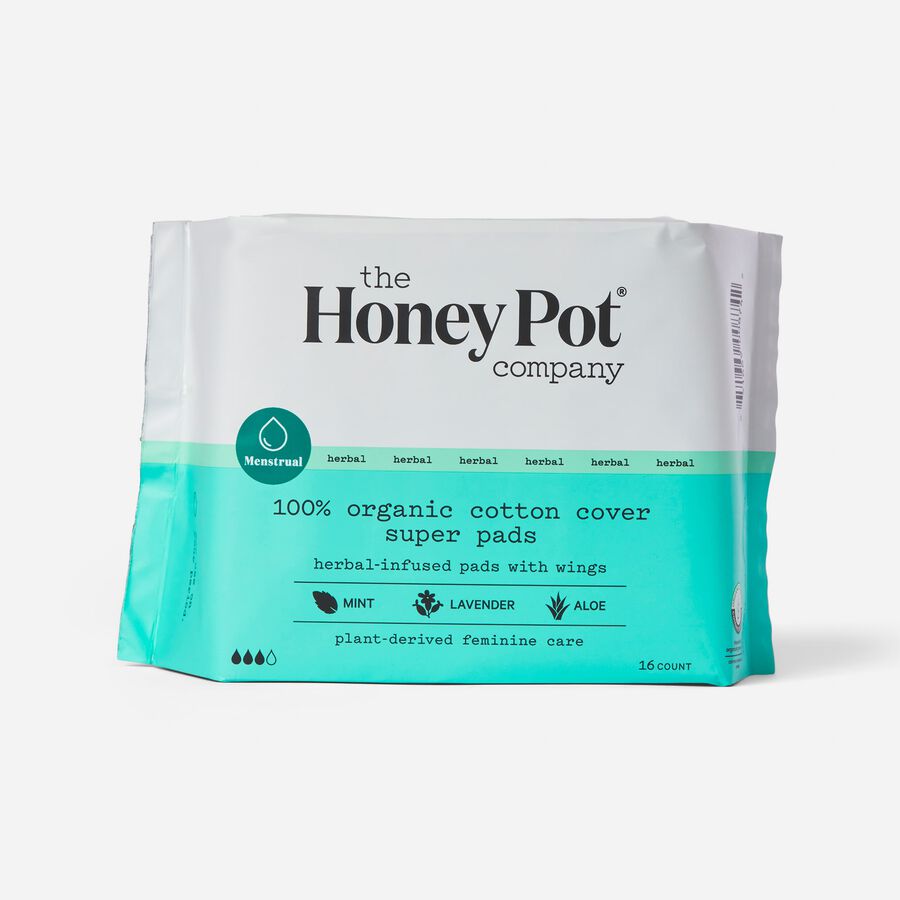 The Honey Pot 100% Organic Top Sheet Super Herbal Menstrual Pads with Wings, , large image number 2