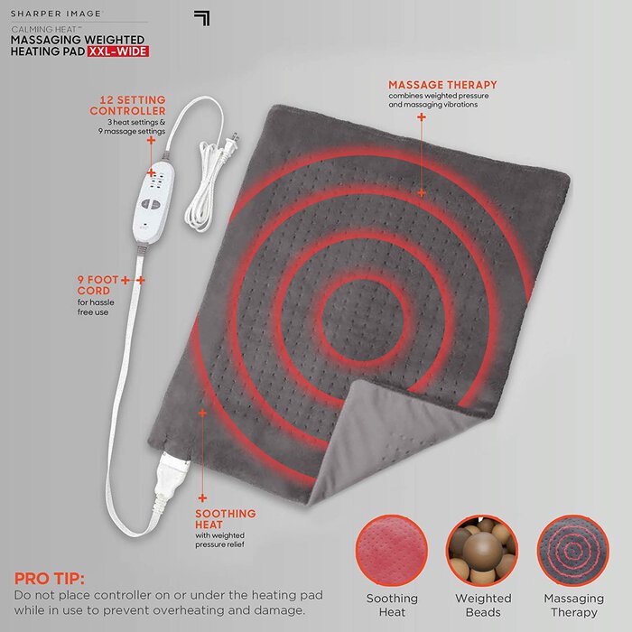 Sharper Image Calming Heat Massaging Weighted Heating Pad, XXL-Wide, , large