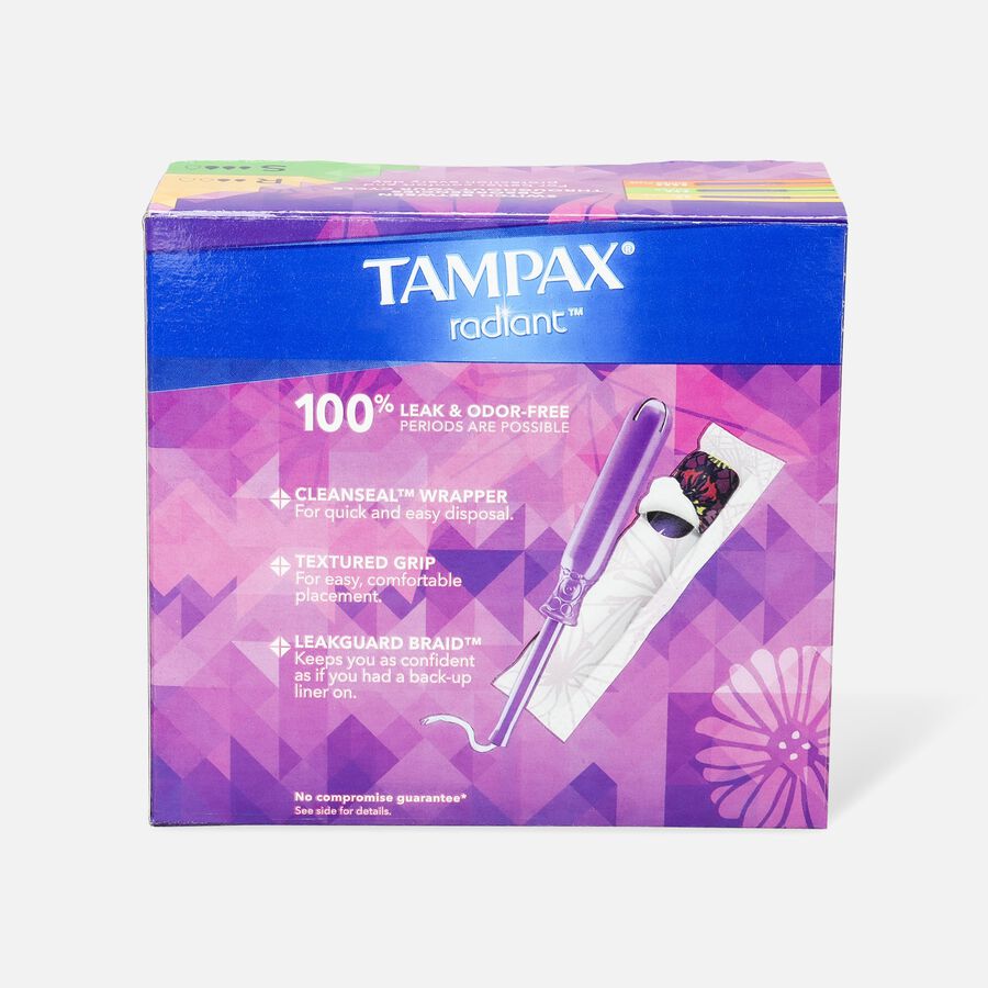 Tampax Radiant Tampons Duo Pack, Regular/Super Absorbency with BPA-Free Plastic Applicator and LeakGuard Braid, Unscented, 28 ct., , large image number 1