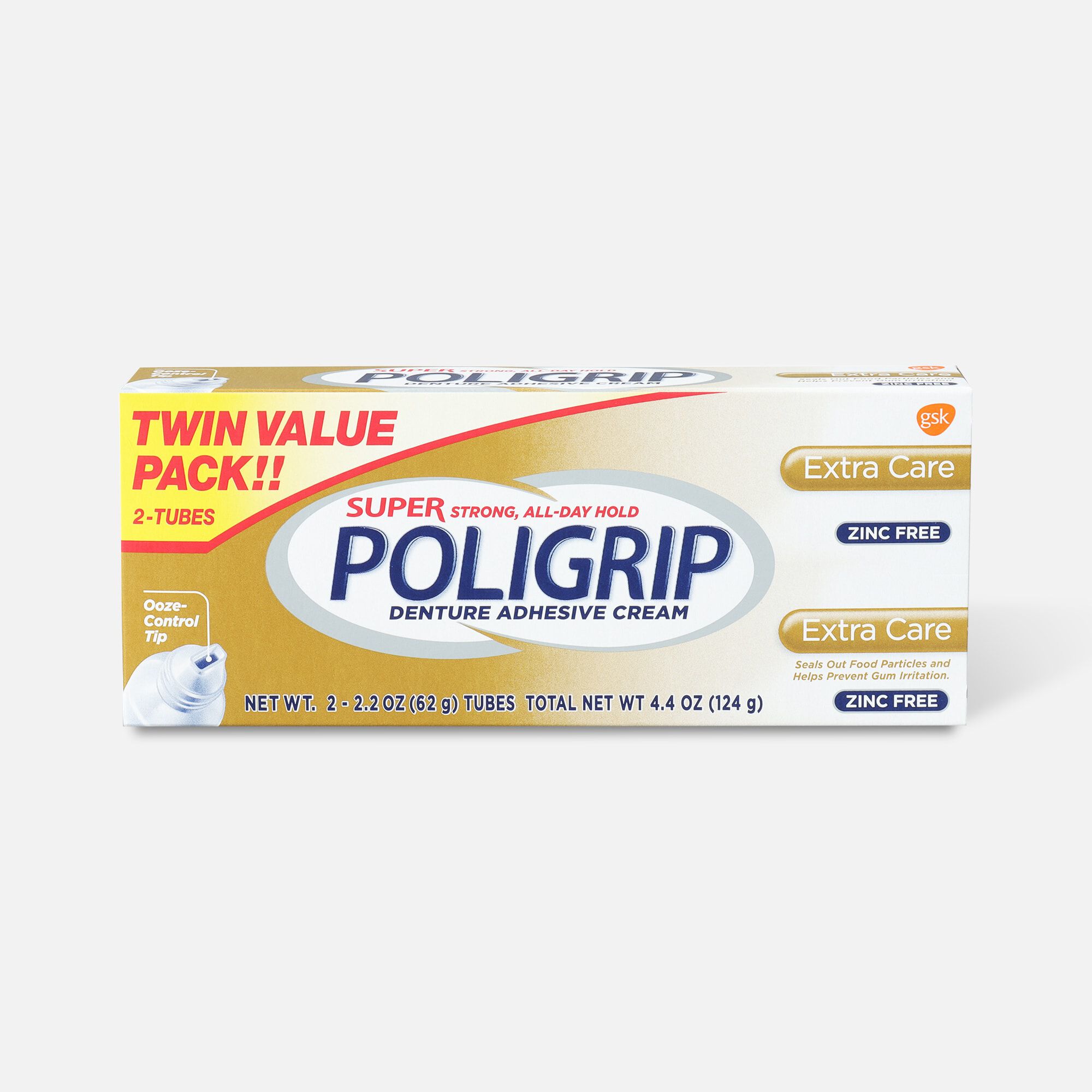 Super Poligrip Extra Care Zinc Free Denture Adhesive Cream - Twin Pack