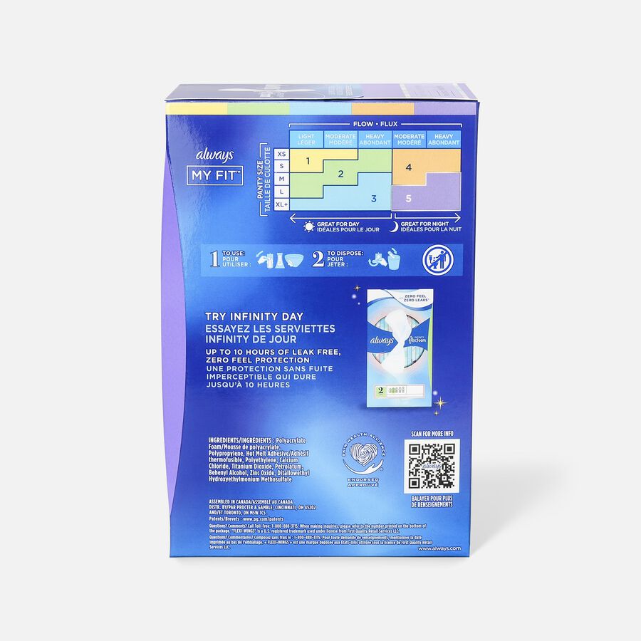 Always Infinity FlexFoam Pads for Women Size 5 Extra Heavy Overnight Absorbency, with Wings Unscented, 22 ct., , large image number 1