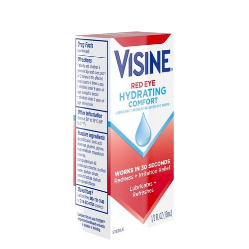 Visine Red Eye Hydrating Comfort Lubricating Eye Drops, .5 fl oz., , large