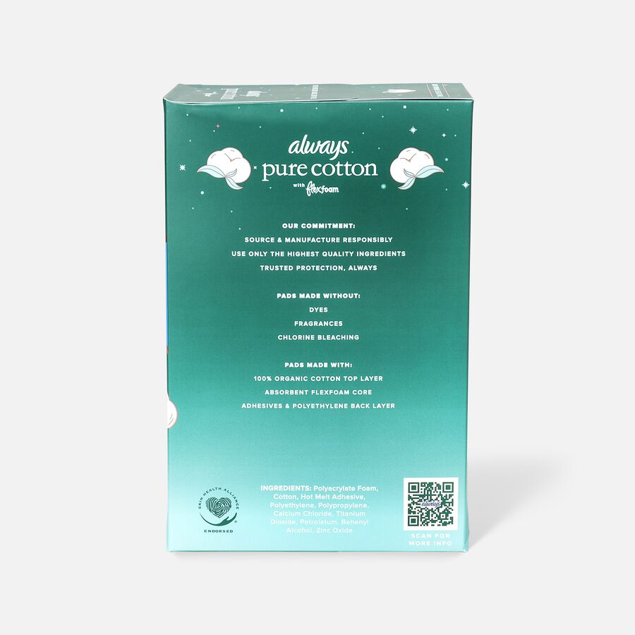 Always Pure Cotton with FlexFoam Pads for Women Size 5 Extra Heavy Overnight Absorbency, with Wings, 18 ct., , large image number 1