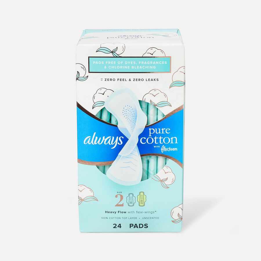 Always Pure Cotton with FlexFoam Pads for Women Heavy Flow Absorbency with Wings, , large image number 0