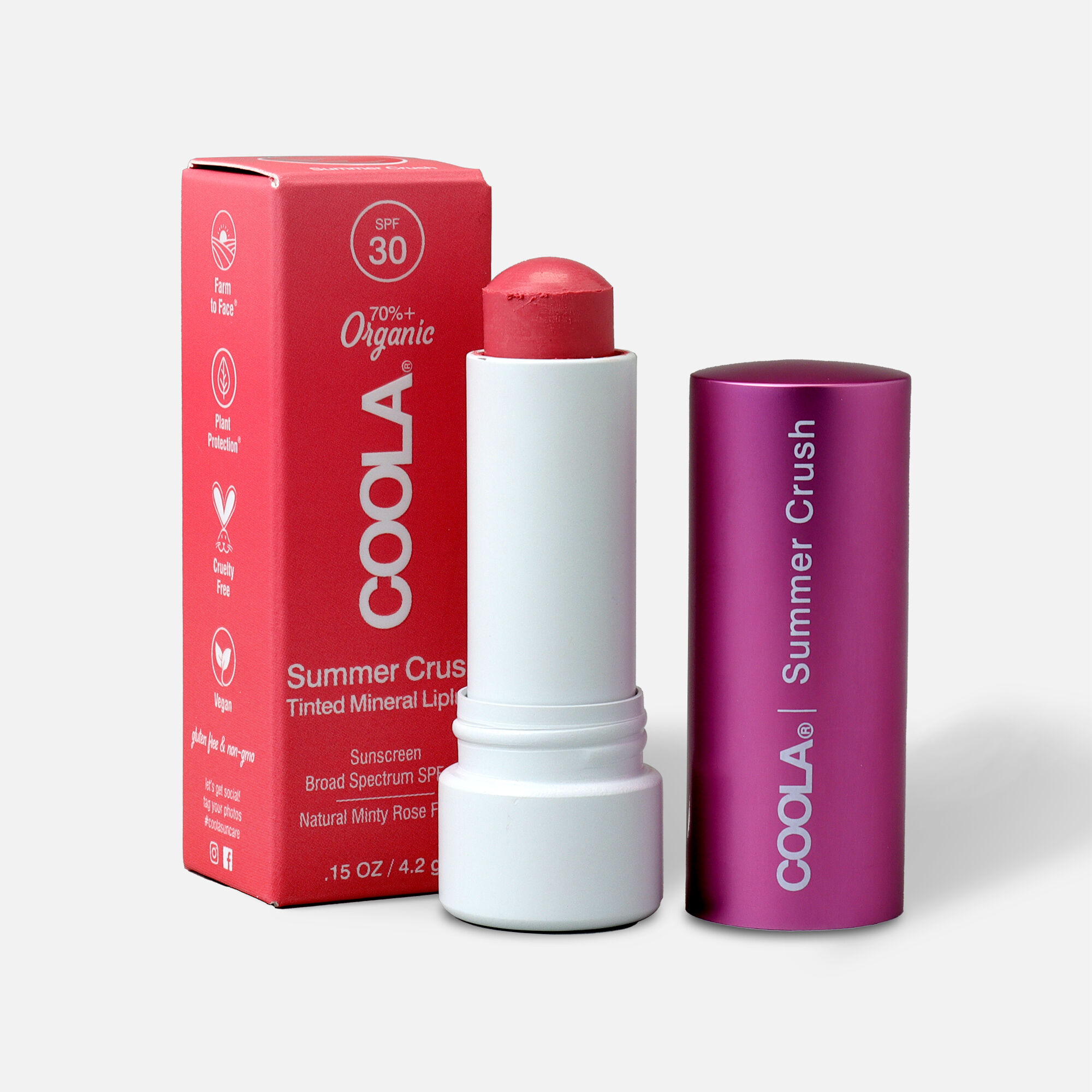 COOLA Mineral Liplux SPF 30 Summer Crush Lip Balm, .15 oz., Summer Crush, large