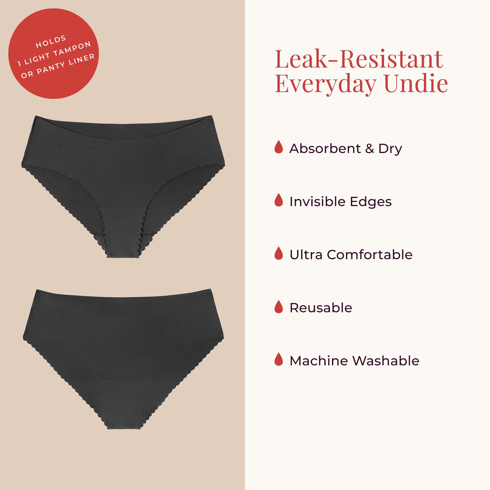 Proof® Period Underwear - Everyday Panties (1 Light Tampon/Panty Liner), Black, large