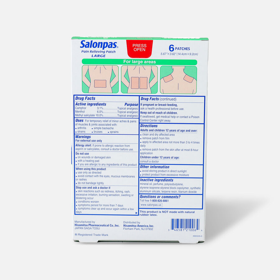 Salonpas Pain Relieving Patch, Large, 6 ct., , large image number 1