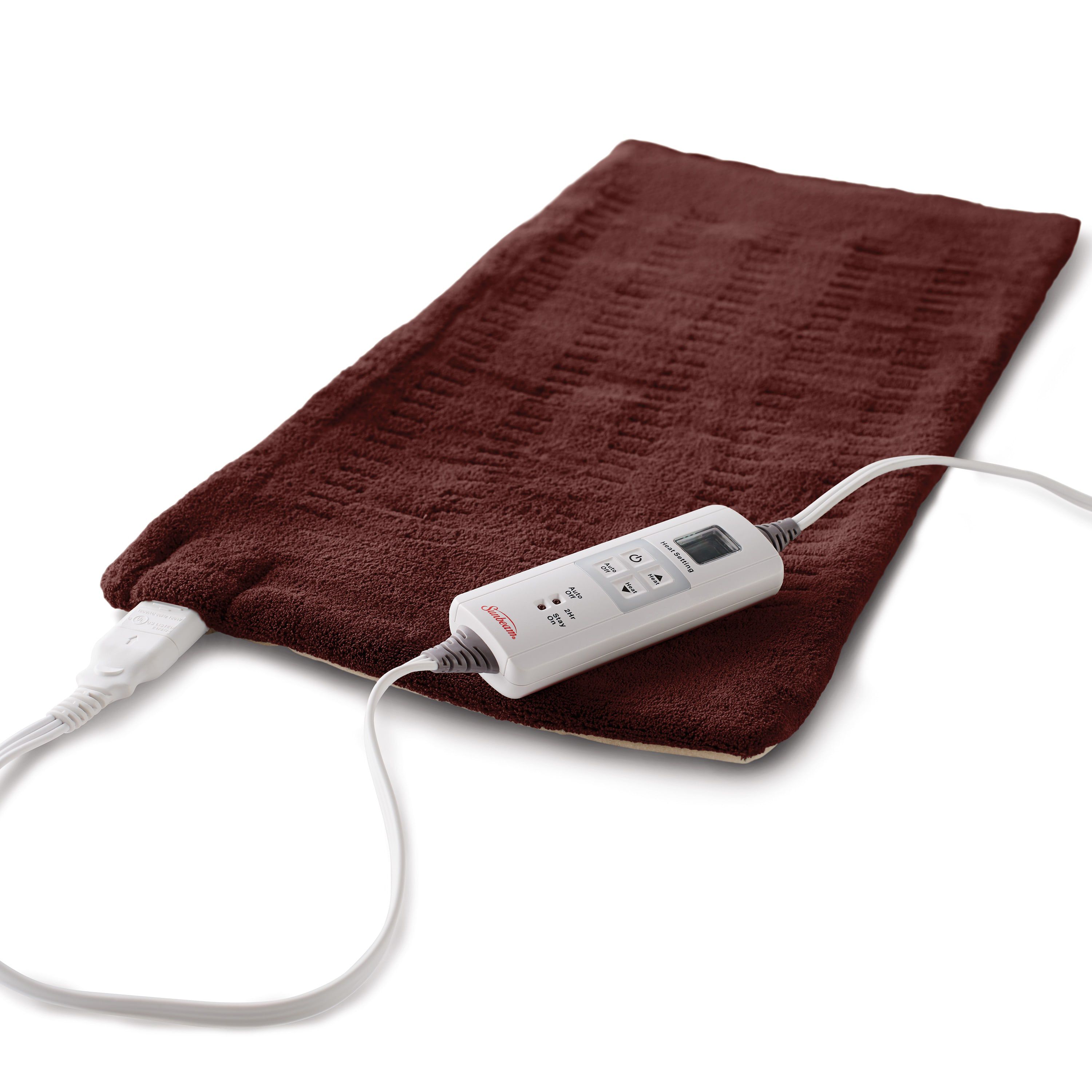 Sunbeam XpressHeat, Premium King Size Heating Pad, Burgundy, Microplush, 6 Heat Settings, , large