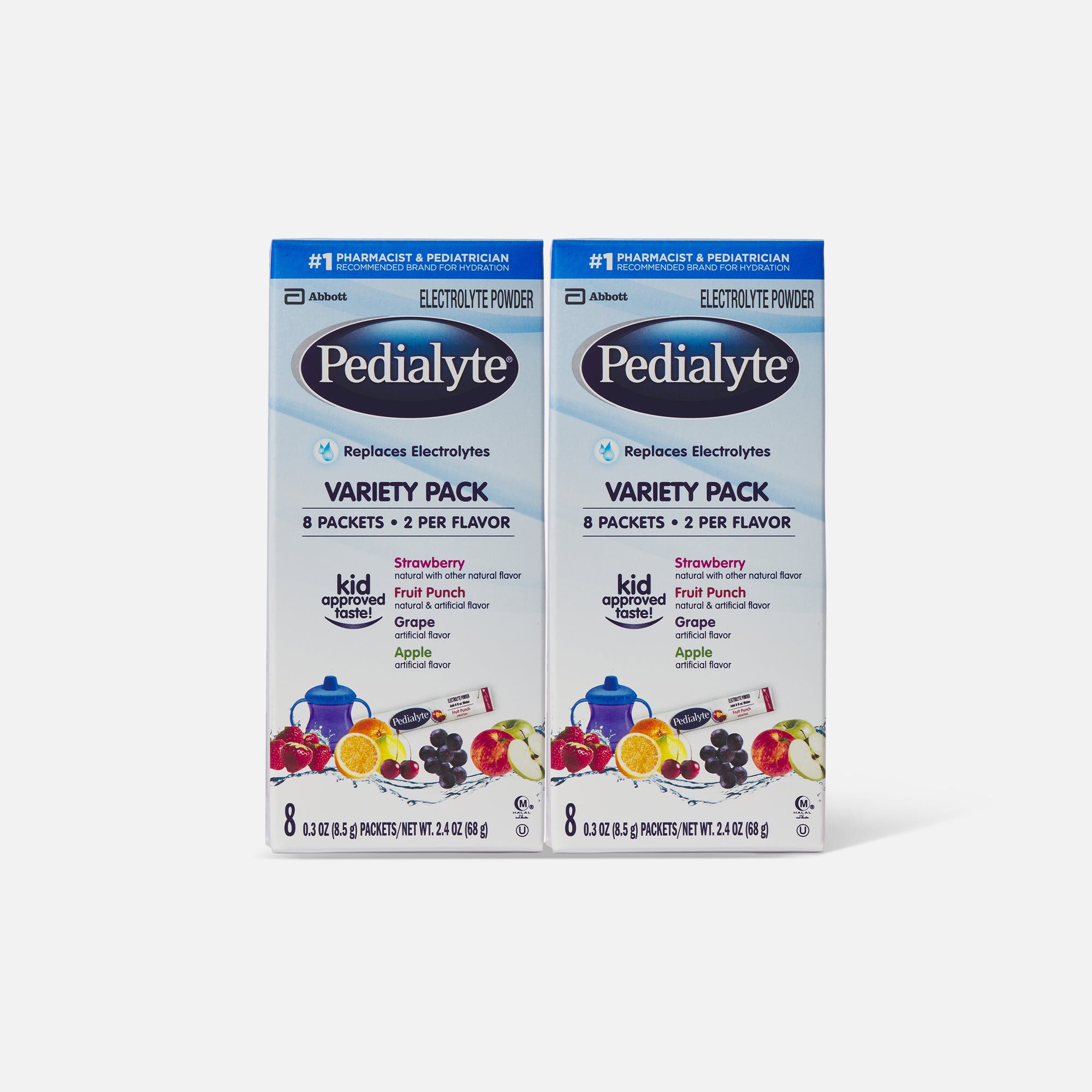 PedialyteÂ® Electrolyte Powder Pack - Punch, Grape, Apple and Strawberry Flavor Variety, .3 oz., 8 ct. (2-Pack)