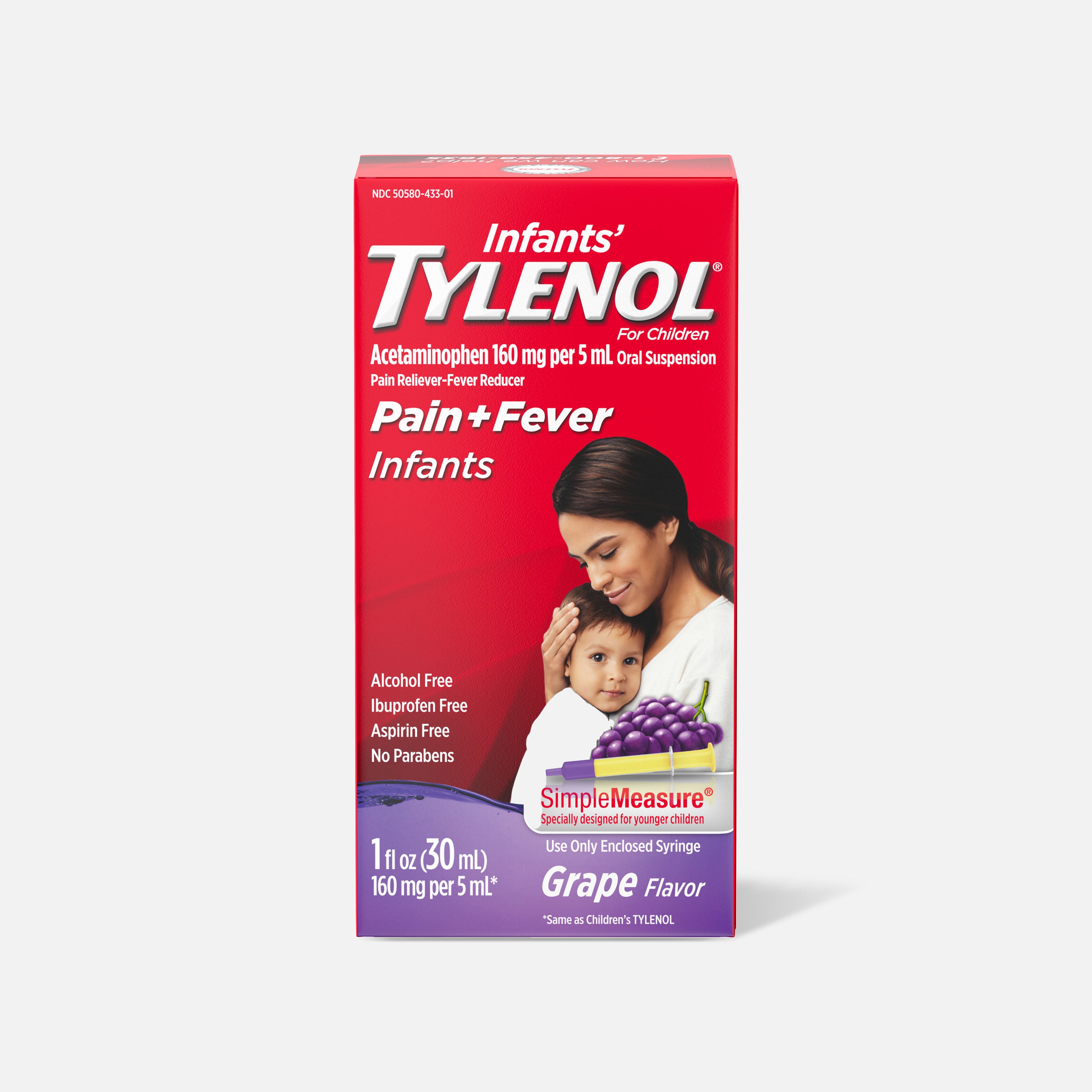 Tylenol Pain Reliever and Fever Reducer, Infant, Simple Measure, Grape, 2 fl oz.