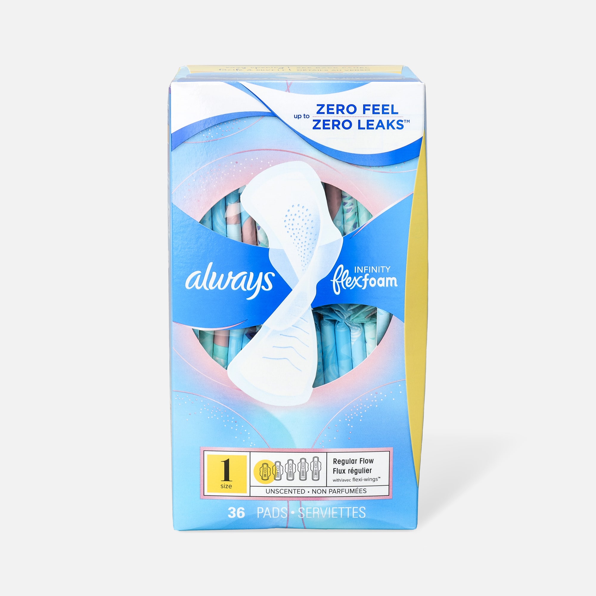 Always Infinity FlexFoam Pads for Women Size 2 Heavy Flow Absorbency, with Wings Unscented, 32 ct.